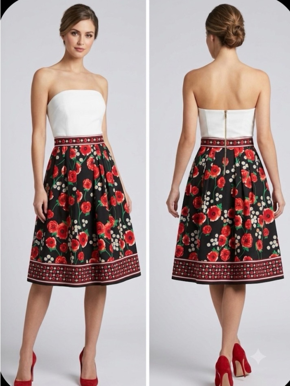 eva mendes for New York & Company Black skirt with Red Poppy & White Daisy Print
